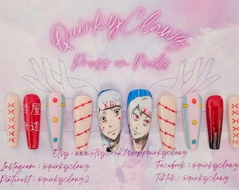 Tokyo Ghoul Anime Juuzou Suzuya Themed Hand Painted Luxury Press on Nails