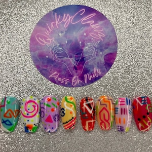 80s/90s Retro Print Hand Painted Luxury Press on Nails
