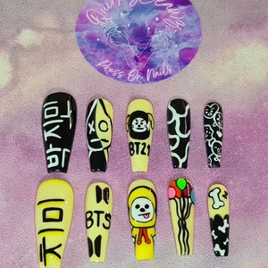 BTS BT21 Jimin Bias K-pop Themed Hand Painted Luxury Press on Nails
