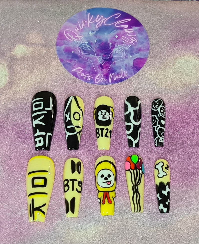 BTS BT21 Jimin Bias K-pop Themed Hand Painted Press on Nails - Etsy ...