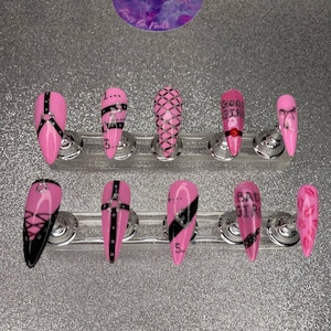 Princess Pink Kinky Bondage Hand Painted Luxury Press on Nails