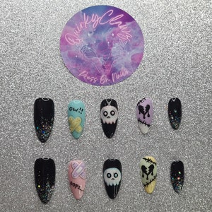 Pastel Goth Style Bandaid and Skull Hand Painted Luxury Press on Nails