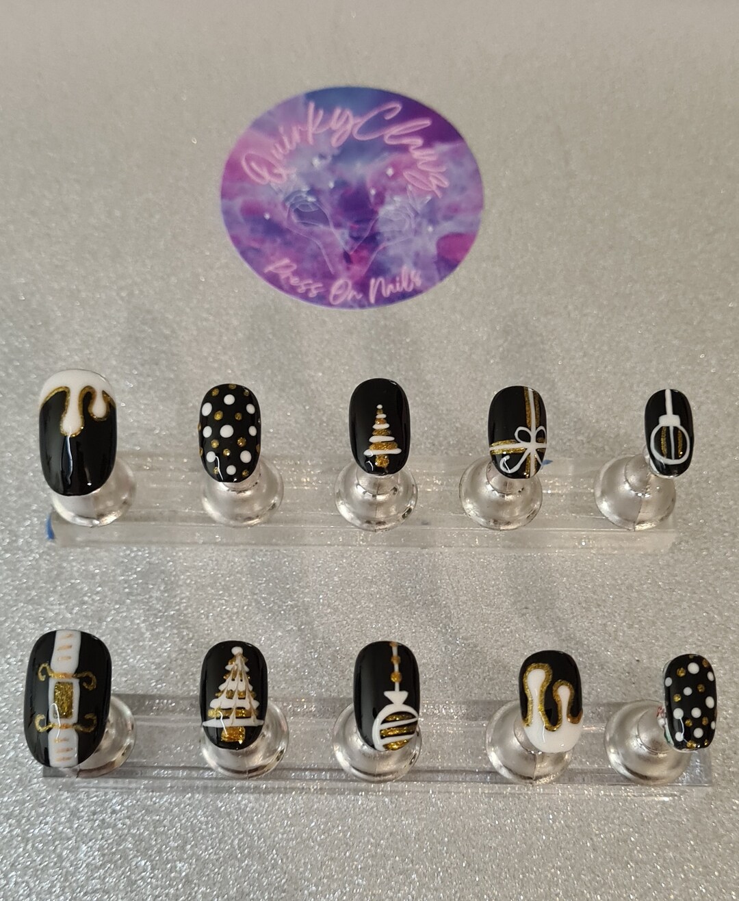Black Christmas Mix Nail Art Hand Painted Press on Nails Etsy UK
