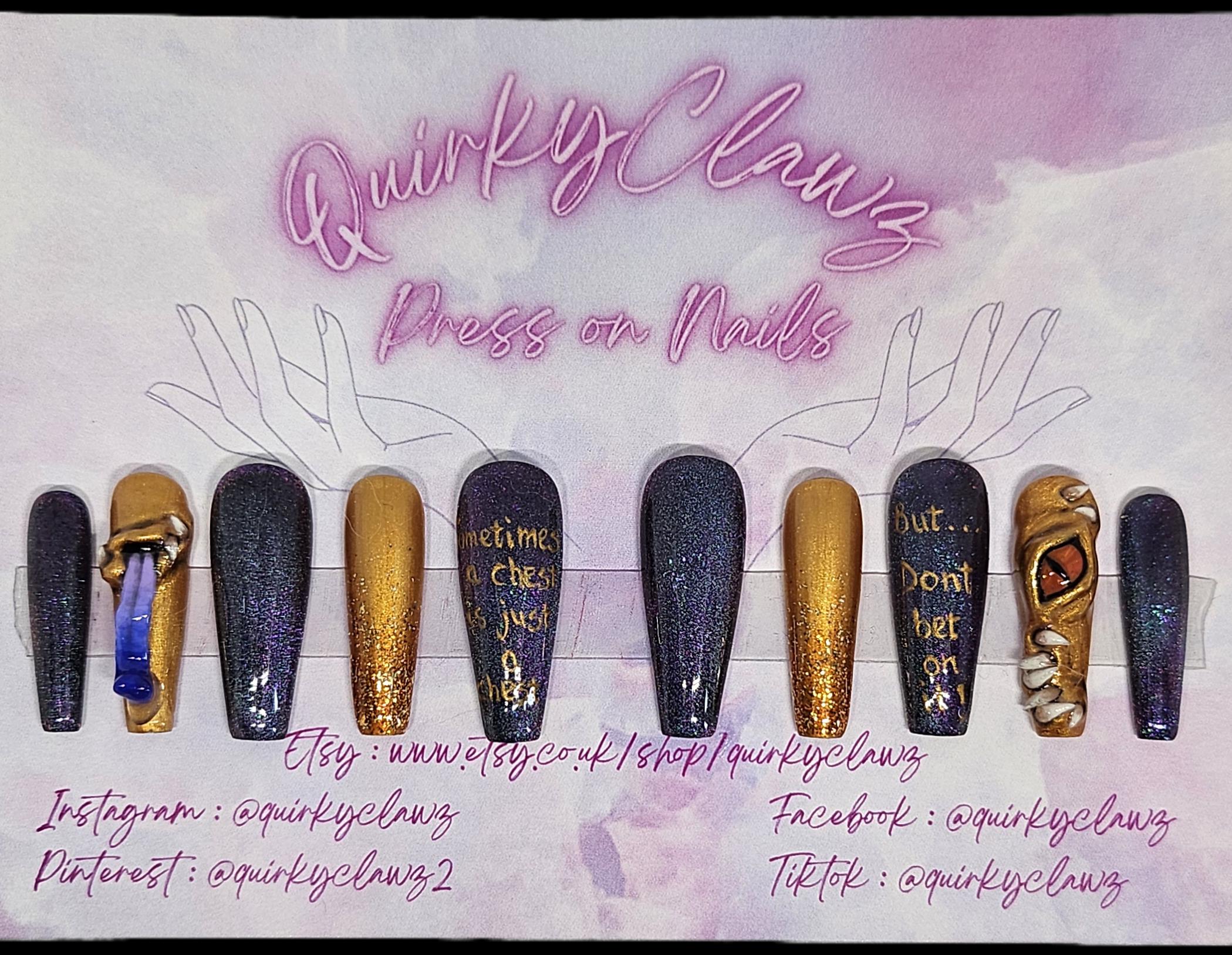 DnD Mimic Chest 3D Hand Painted Luxury Press on Nails