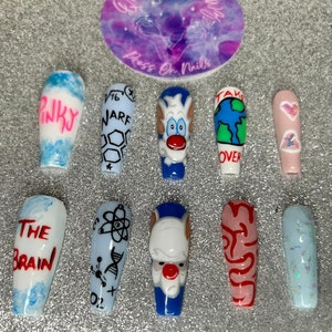 Pinky and the Brain Themed Cartoon Character Hand Painted Press on Nails