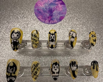 Bendy and The Ink Machine Themed Character Cartoon Gamer Hand Painted Press on Nails