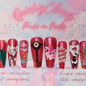 Angeldust Hazbin Hotel Themed Cartoon Character Hand Painted Press on Nails