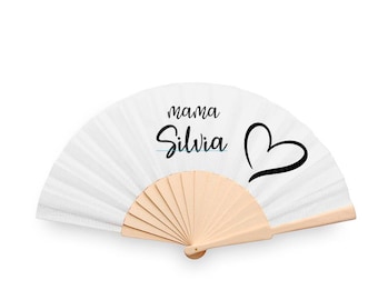 Original fan personalized with name. Fabric and wood fans. Original gifts for women, girlfriends, moms, fully personalized.