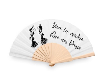 Abanico original con frases y dibujos personalizados. Abanicos de tela y madera, ideales para eventos al aire libre