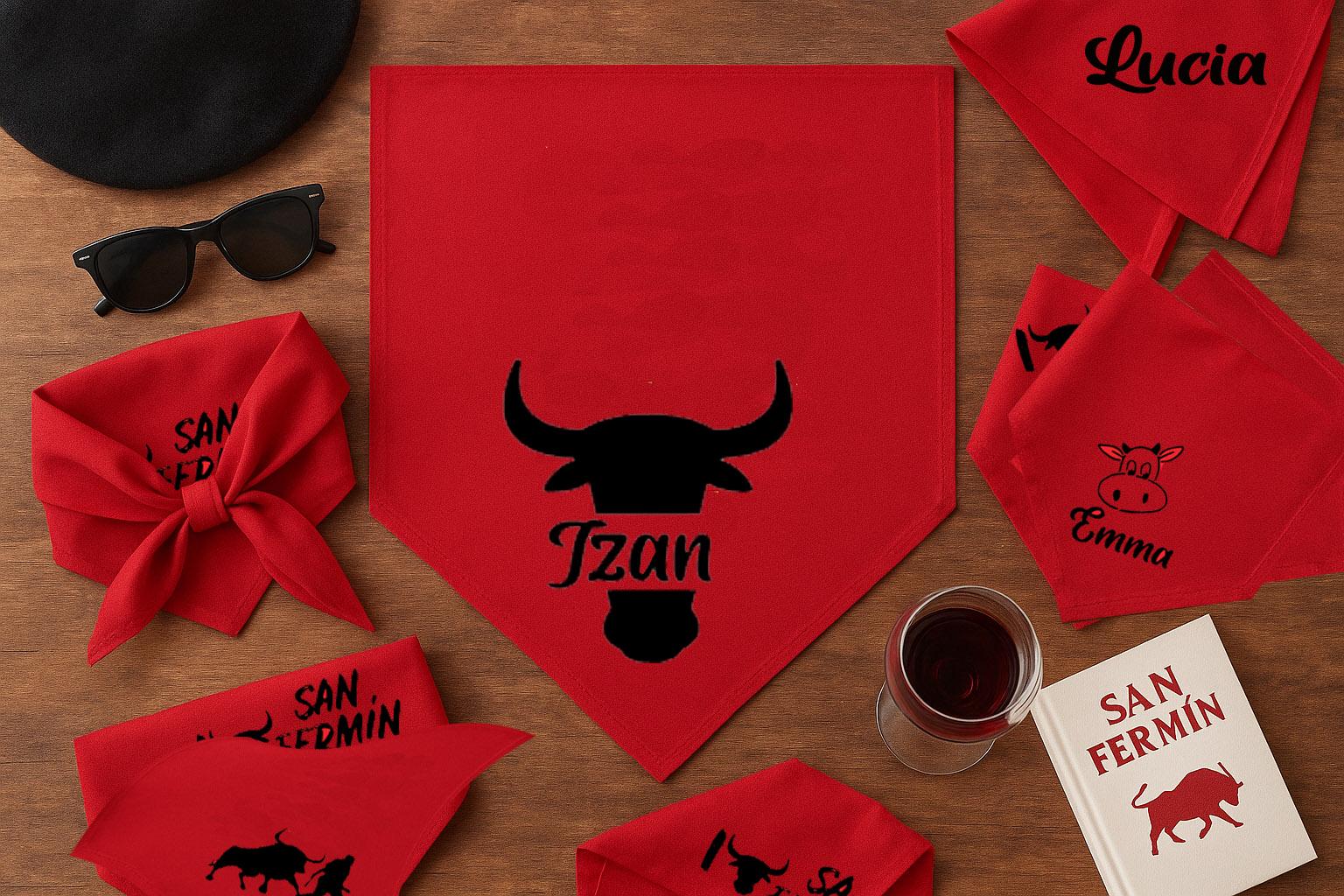 Personalized Red Party Scarf 50x50 | Shiny Taffeta San Fermin