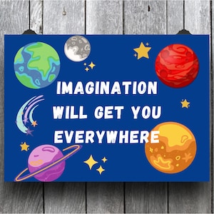 Póster del aula de imaginación 24x18, carteles del aula espacial