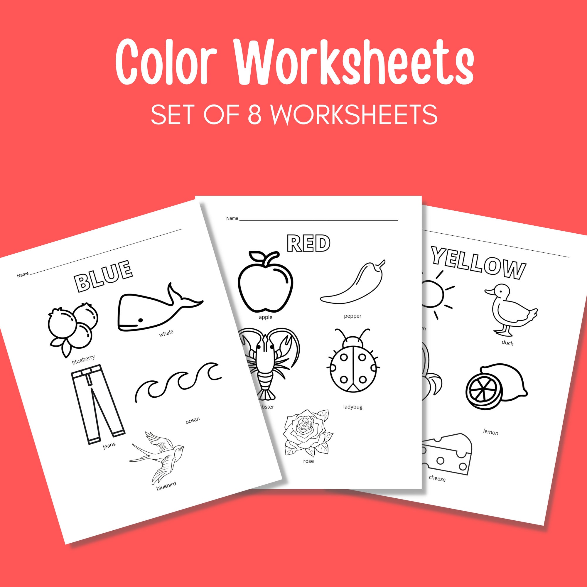 Color Worksheets for Kids, Printable Worksheets, Prek and Preschool Etsy