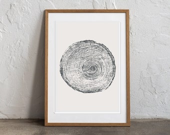 Woodcut Printable, Tree Ring Printable Art of Stump, Tree Ring Print, Wood Art Poster, Detailed Tree Ring Print, Minimalist Black Art