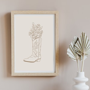 Beige Tan Coastal Cowgirl Print, Digital Print, Western Floral Cowgirl Boot Art, Southern Wall Art, Boho Digital Download, Cowgirl Boot