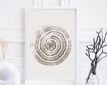 Woodcut Print, Tree Ring Print of Stump Printable Art Poster, Modern Nordic Art Print, Botanical Office Art