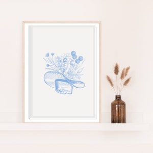 Blue Coastal Cowgirl Art Print, Digital Print, Boho Floral Nursery Wall Art, Southern Country Aesthetic Poster, Cowboy Hat Print