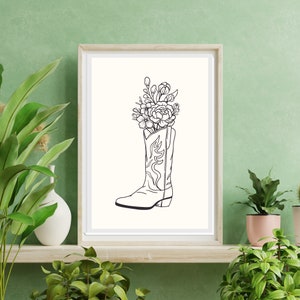 Neutrale Cowgirl Stiefel Wandkunst, Boho Wanddekor, digitaler Download, Küsten Cowgirl Stiefel Druck, Neutral Western Raum Dekor, Floral Stiefel Kunst