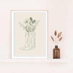 Coastal Cowgirl Poster, Digital Print, Trendy Sage Green Cowboy Floral Boots, Southern Room Decor, Green Printable Poster, Cowgirl Decor