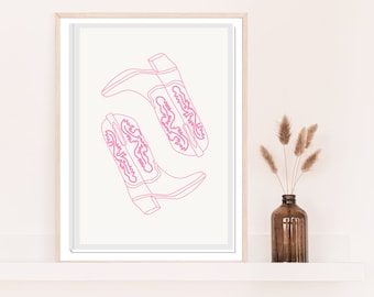 Cowgirl Boot Printable Art Poster, Pink Boots Art Print, Western Art Print, Cowgirl Decor, Coastal Cowgirl Art, Cowboy Boots Illustration 