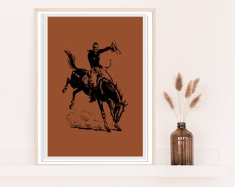 Vintage Buckin' Bronco Poster, Digital Download, Brown Vintage Western Poster, Retro Poster, Wild West Print, Western Wall Art