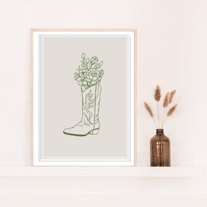Sage Green Cowgirl Wall Art, Digital Print, Trendy Cowboy Boot Sage Green, Southern Room Decor, Coastal Cowgirl Wall Print, Western Cowgirl