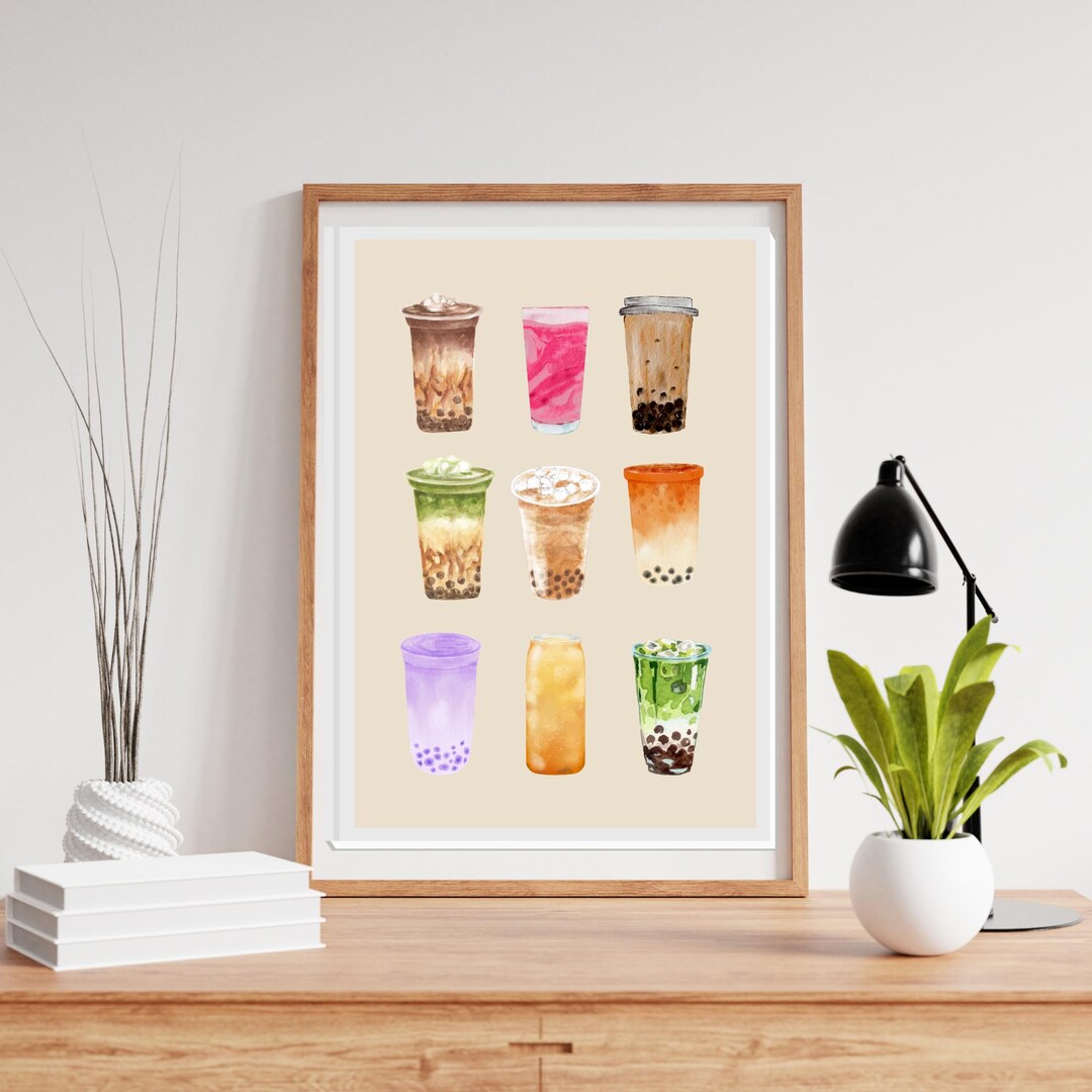 Watercolor Bubble Tea Print, Colorful Boba Drink Art (digital Download ...