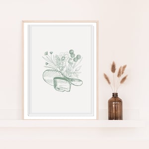 Sage Green Coastal Cowgirl Art Print, Digital Print, Boho Floral Nursery Wall Art, Southern Country Aesthetic Poster, Cowboy Hat Print