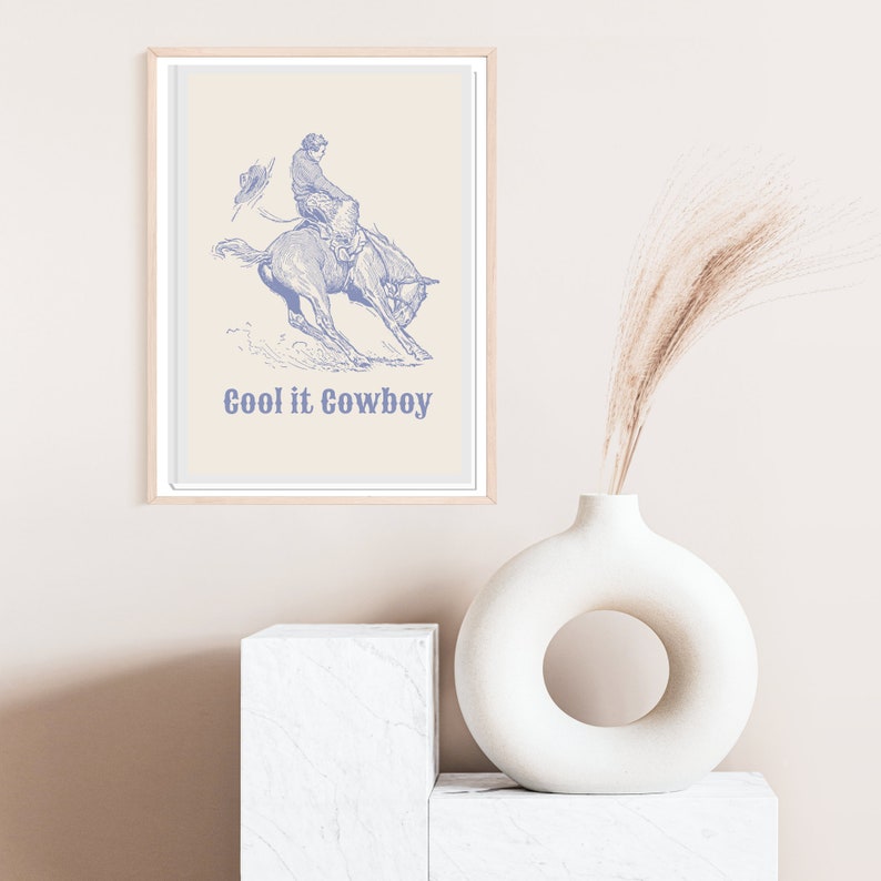 Cowboy Bucking Bronco Line Art Printable Art Blue Neutral - Etsy