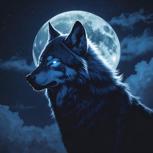 Wolf Digitaldruck, Mond Kunst, leuchtende Augen, Nachthimmel-Wand-Dekor, dunkle Tier Illustration, Fantasy Wesen druckbare Kunst