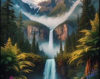 Mountain Waterfall Print, Graphite Pencil, 12