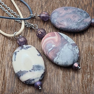 Porcelain Jasper and Hematite Natural Gemstone Pendant