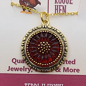 Ruby Sunflower 18 mm Czech Button Necklace