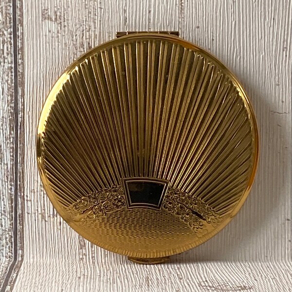 Vintage Kigu Convertible Powder Compact con caja de metal en tono dorado