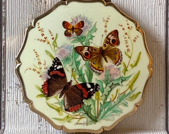 Vintage 1970s Stratton Queen Convertible Powder Compact with Butterflies Decoration