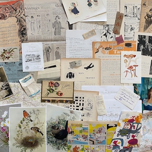 50+ Assorted Vintage Ephemera Paper Scraps Kit for Scrapbooking, Mixed Media Art, Decoupage, Junk Journal, Collage, Crafts