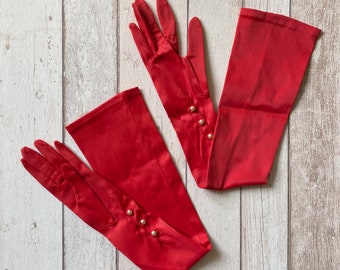 Pair of Vintage 1960s Bright Red  Stretch Fabric Long Evening Prom Opera Gloves by Canat, France