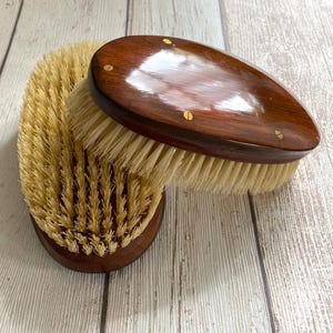 Antique Pair of Gentlemen’s Wood and Bristle Clothes Brushes in Leather Travel Case