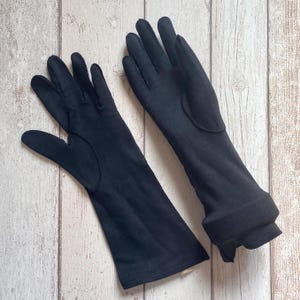 Vintage Pair of Black Ladies Mid Arm Length Cotton Simplex Gloves Size 6.5