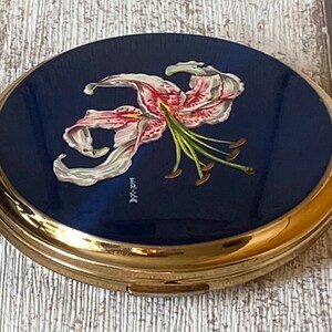 Vintage 1960s Stratton Tiger Lily Flower Enamel Convertible Powder ...