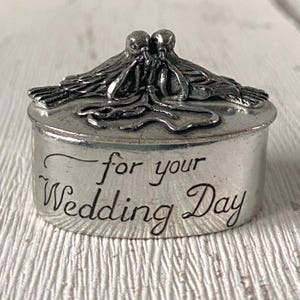 Vintage Silver Scenes Wedding Day Silver Plated Trinket Box with Two Turtle Doves