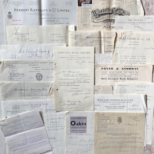 20 carte intestate aziendali vintage assortite, per lo più degli anni '50, per scrapbooking, diario di scarto, tecniche miste, artigianato