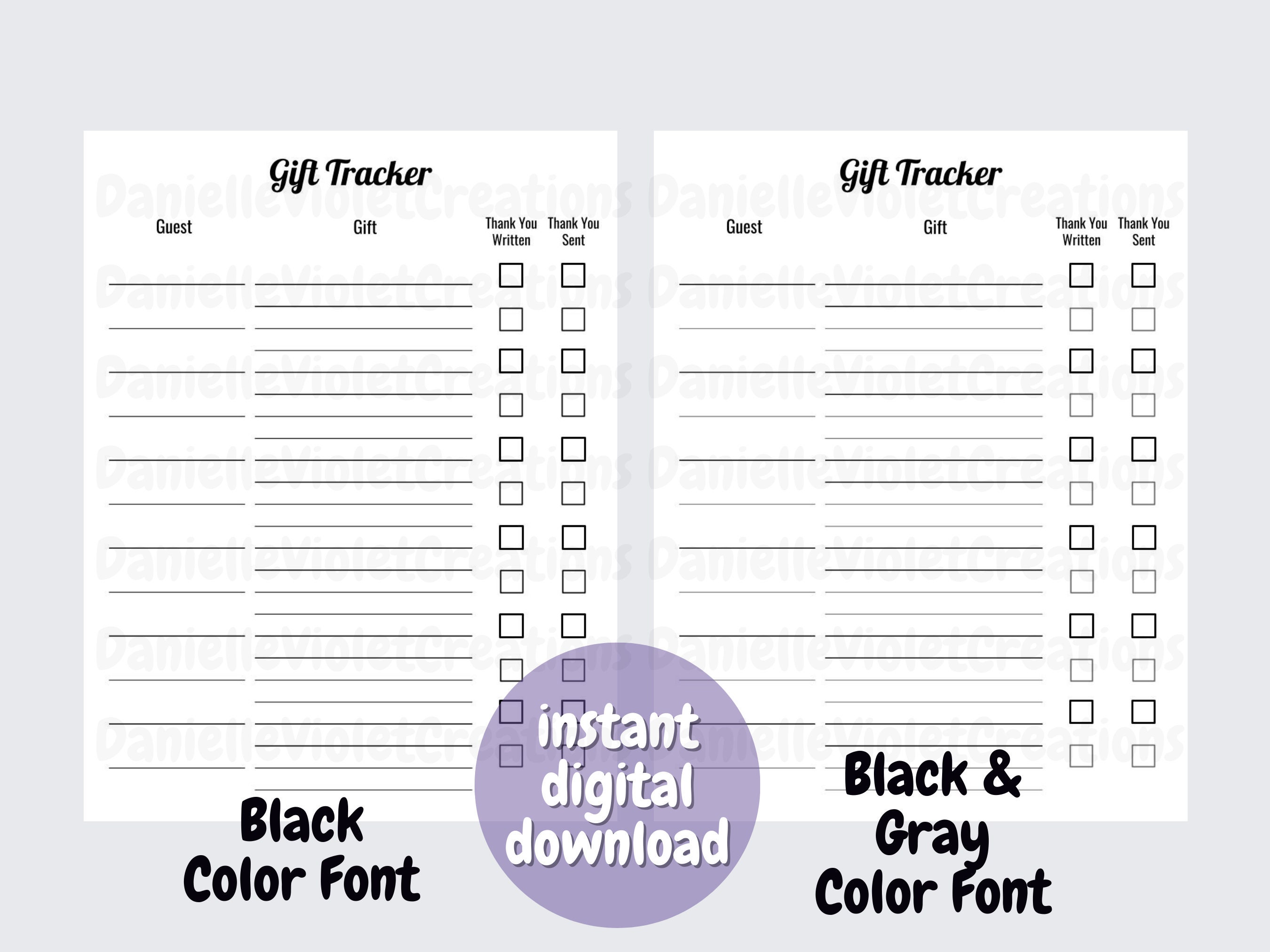 Digital Download for Printable Gift Tracker for Bridal Shower, Wedding ...