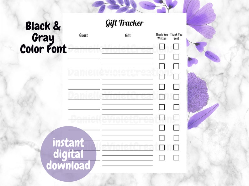 Printable Gift Tracker Bridal Shower Gift Tracker Wedding Etsy