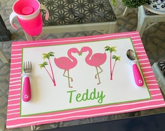 Personalized Kids Placemat, Toddler Placemat, Toddler Girl Gift, Custom Kids Place Mat, Flamingo Placemat
