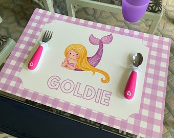 Personalized Kids Placemat, Toddler Placemat, Toddler Girl Gift, Custom Kids Place Mat, Mermaid Placemat