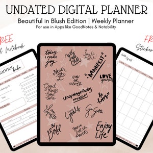 Undatierter digitaler Planer, Goodnotes Planner, iPad Planer, Undatierter Planer, Planer 2023 2024, Blush Pink Planner, Hyperlinked Planner