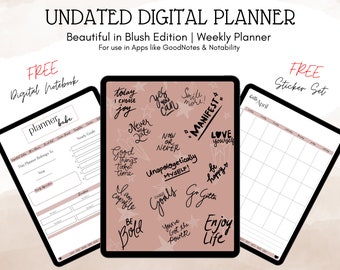 Undated Digital Planner, Goodnotes Planner, iPad Planner, Undated Planner, 2023 2024 Planner, Blush Pink Planner, Hyperlinked Planner