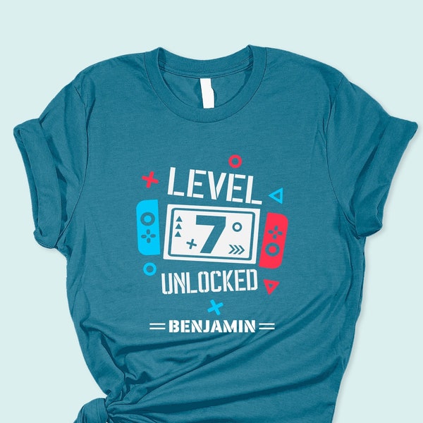 Personalized Birthday Shirt, Unlocked Shirt, Boy Gamer T-Shirt, Birthday Party, 7 birthday tshirt, level up 10 shirt, Custom Shirt