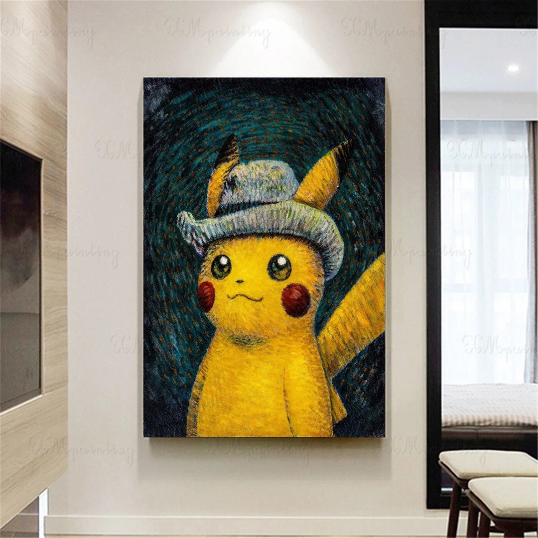 Pikachu Van Gogh Ready to Hang Canvas,van Gogh Pikachu Famous Artwork Poster,aesthetic Poster ...