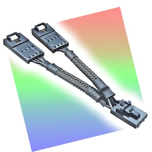 May include: A black computer fan splitter cable with two 4-pin female connectors on one end and a single 4-pin male connector on the other end.